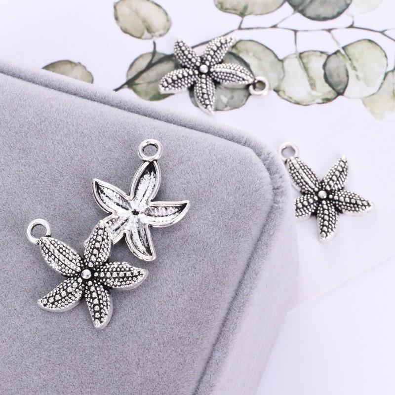 Zinc Alloy Starfish Pendant Silver Charms for DIY Jewelry & Crafts