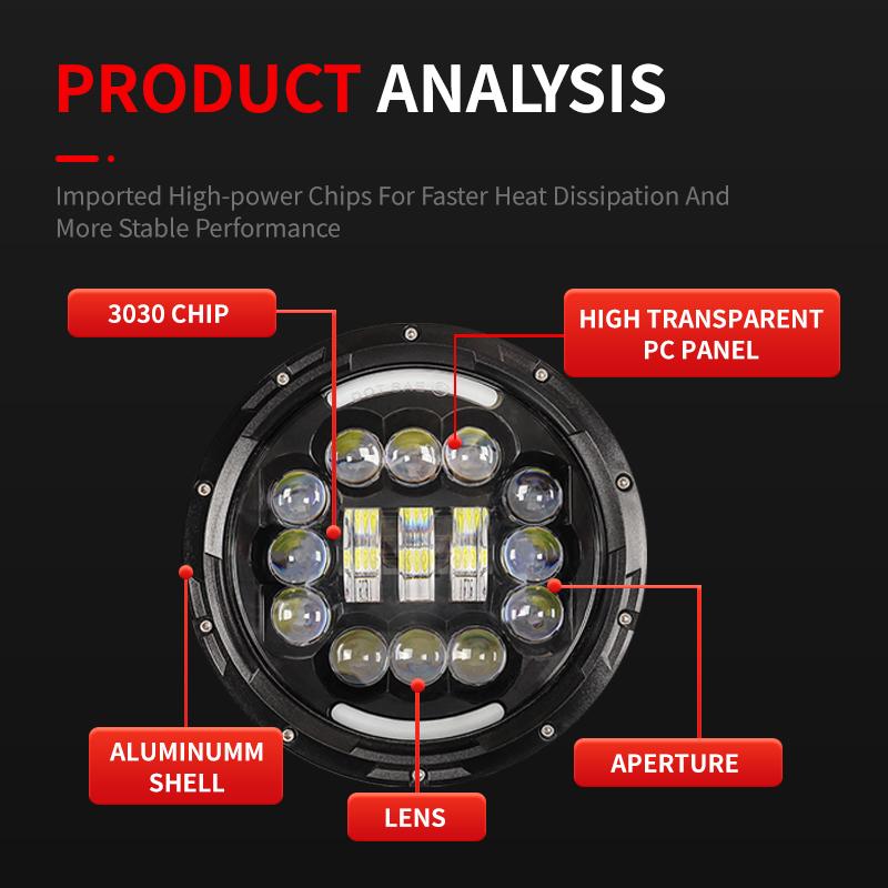 7" Inch Motorcycle LED Headlight Hi/Lo Beam Assemblies Lamp Projector 7 Inch Off Road Round Auxiliary Headlight