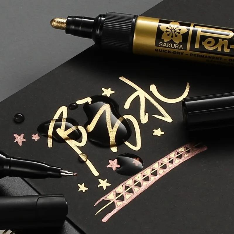 SAKURA Ручка-маркер Pen-Touch Paint Pen Ручка для подкрашивания 0,7 мм 1,0 мм 2,0 мм Золотой Серебряный Белый Медный Водонепроницаемый Маркер Металлический Масляный Маркер Восковой