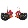 [R1279] - Серьги ручной работы "Коломбина и Арлекин" красно-черные (цыпленок-кокотка) - 30х30 мм