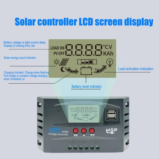 Контроллер панели солнечной зарядки 30A-100A 12В/24В Системы Регулятор солнечной зарядки со стабилизацией напряжения Защита от перезаряда Рассеивание тепла