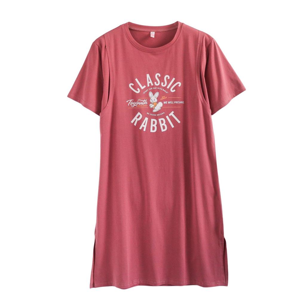 Платье для кормления грудью из чистого хлопка с коротким рукавом - Ночная сорочка средней длины для беременных/послеродовая для стильной мамы