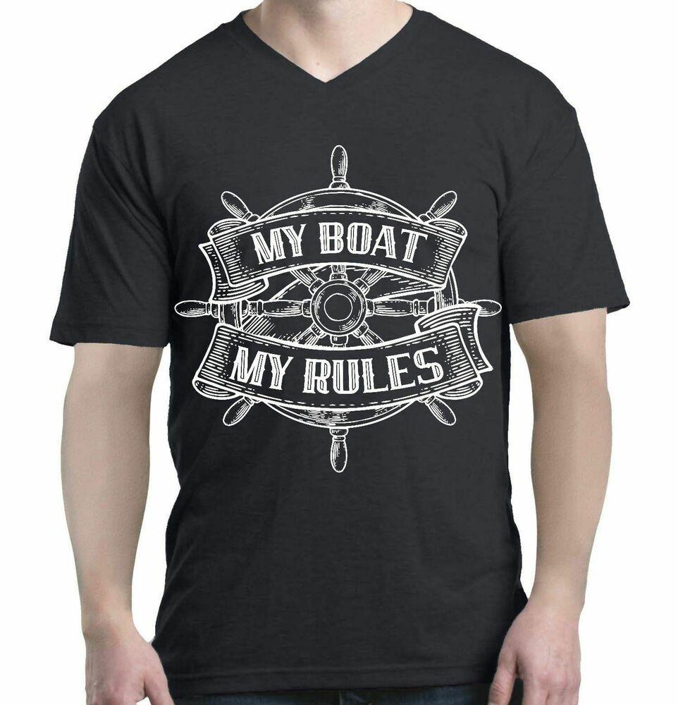 Футболка унисекс «My Boat My Rules» с v-образным вырезом «Забавный капитан, парусная лодка, пират»