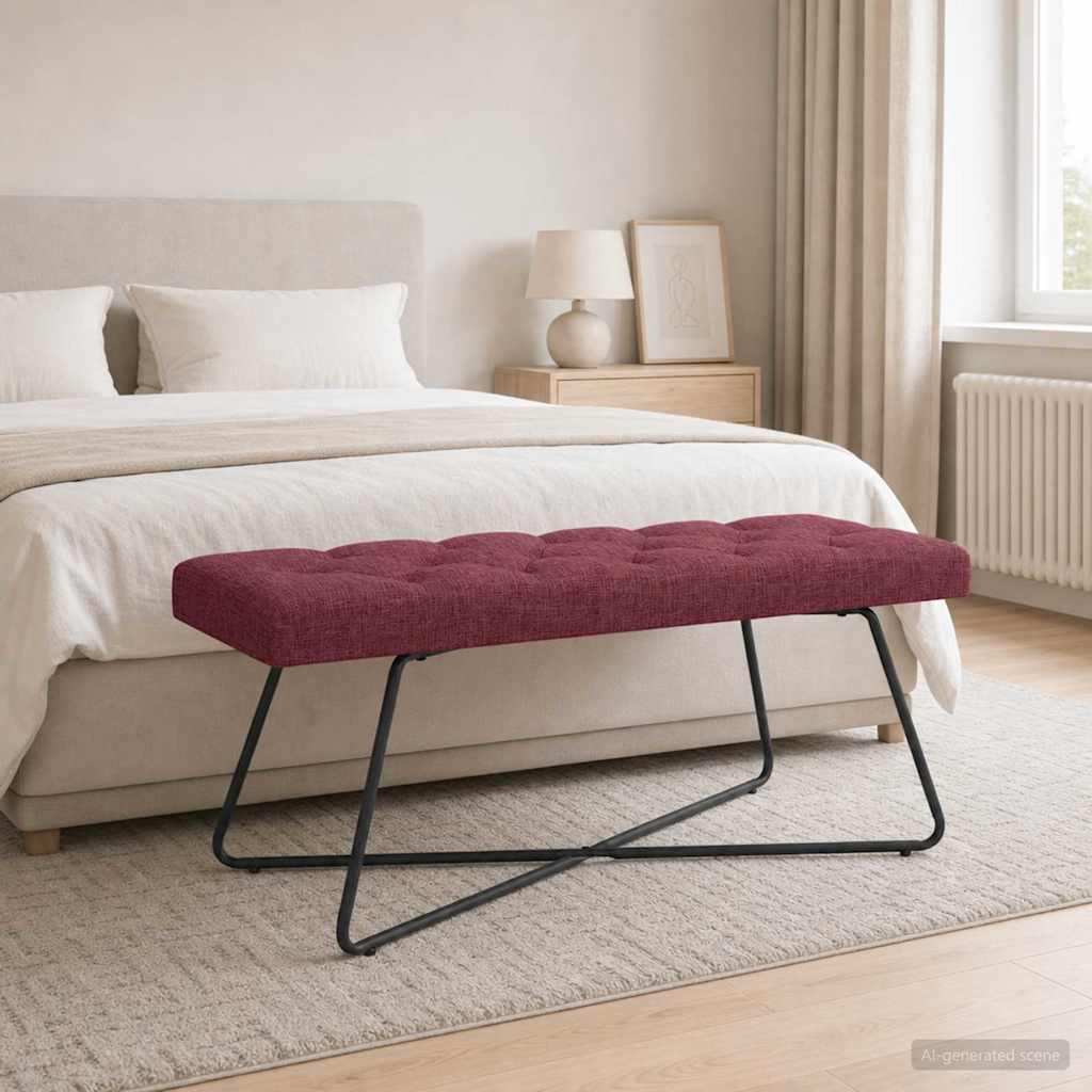 Bench with Button Tufting Wine Red 110 x 40 x 46 cm Fabric