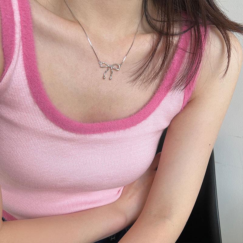 Модное ожерелье-бантик серебряного цвета, цепочка на ключицу для женщин, элегантное винтажное колье-чокер с милым бантом, ювелирные изделия для вечеринок, подарки