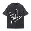 American Sign Language Love You Hand Gesture Washed Vintage Short Sleeve Loose Streetwear Tee