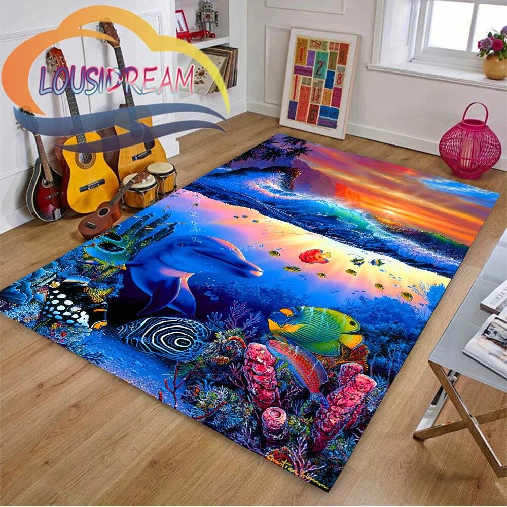 Ковер из мира морских животных Delphinidae, океанические дельфины, гостиная, спальня, большая площадь, мягкий 3D модный декоративный коврик
