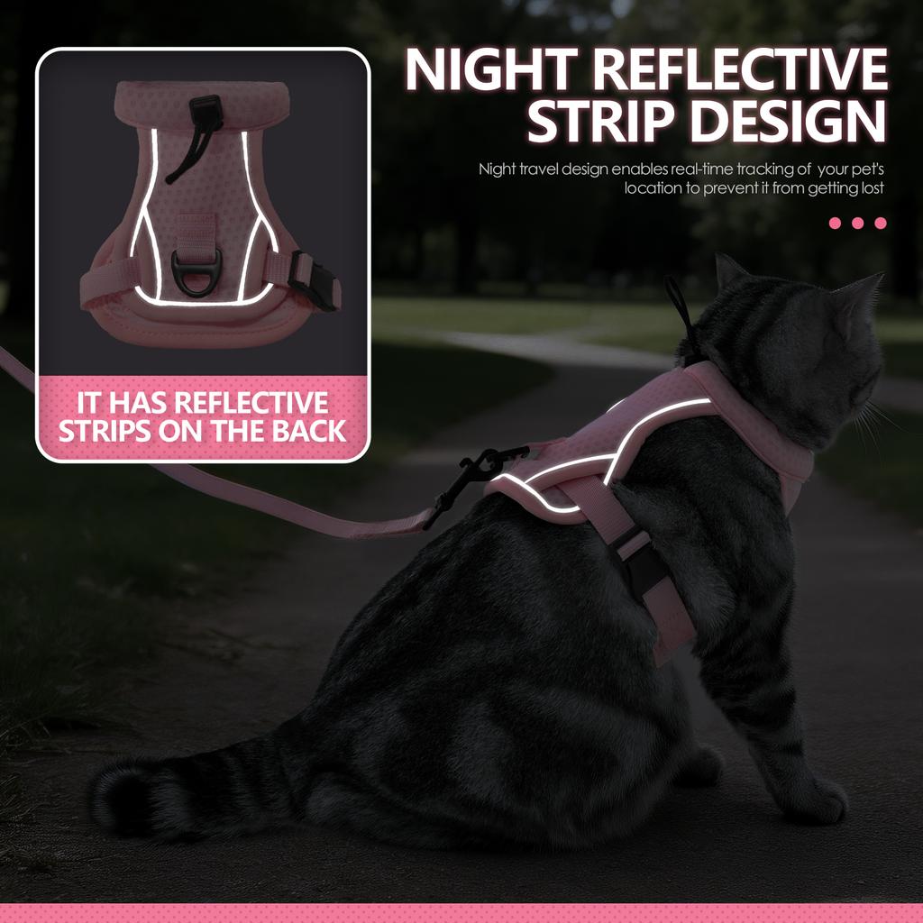 Adjustable Reflective Cat Harness with 1.4m Leash, Breathable Sandwich Mesh Escape Proof Pet Walking Vest
