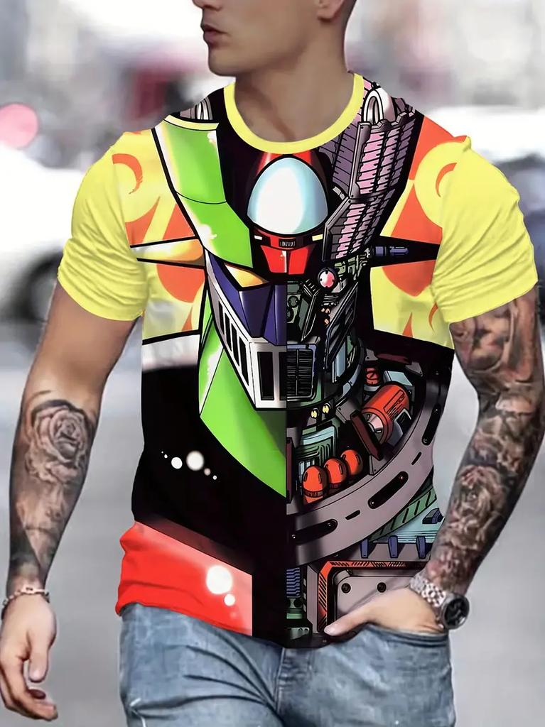 Classic Anime Mazinger Z Robot 3D Printed T-shirt Summer Men's Cartoon Short Sleeved Shirt Harajuku Street Casual Round Neck Pullover