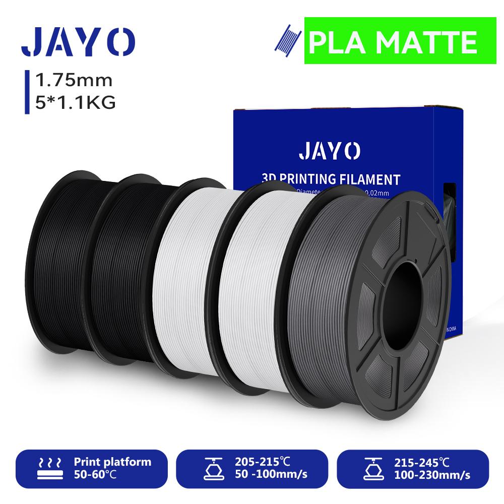 JAYO 5 Rolls 3D Printer PLA/PETG/PLA+/PLA Meta/PLA Matte Filament 1.75mm 3D Printing Materials for 99% 3D FDM Printer & 3D Pen