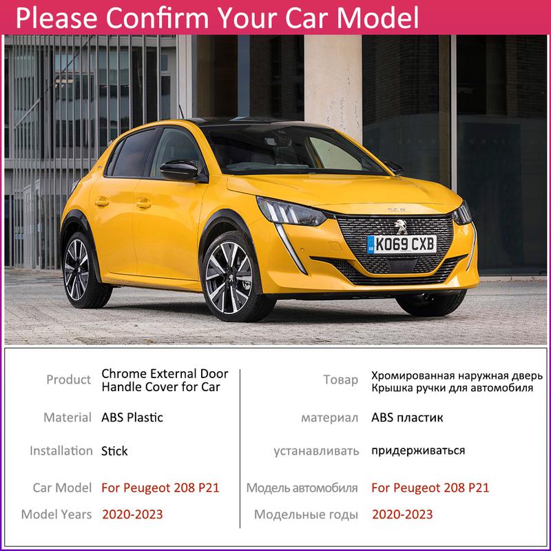 For Peugeot 208 P21 Gloss Black Smart Door Handle Cover Trim Protective Exterior Parts Accessories Stickers
