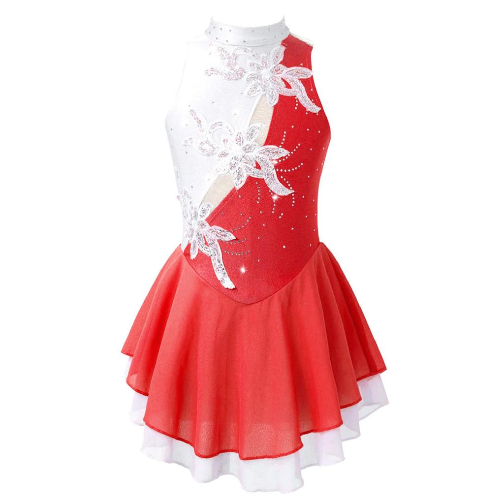 Sequin Floral Figure Ice Skating Dress Child Girls Gymnastics Leotard Ballroom Ballet Dance Costume Lyrical Performance Clothing