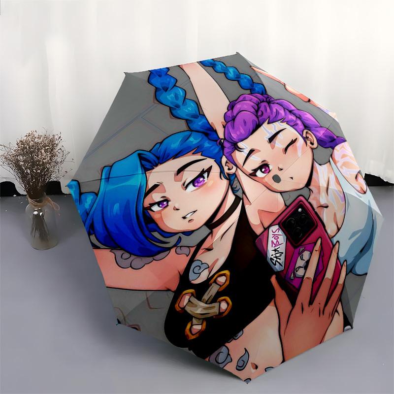 1pc Jinx & Vi Outdoor Umbrella - Automatic Opening/Closing, Portable 3-Fold Design, 8-Bone Iron Frame, Perfect Gift for Fans, Travelers, Daily Use.B06