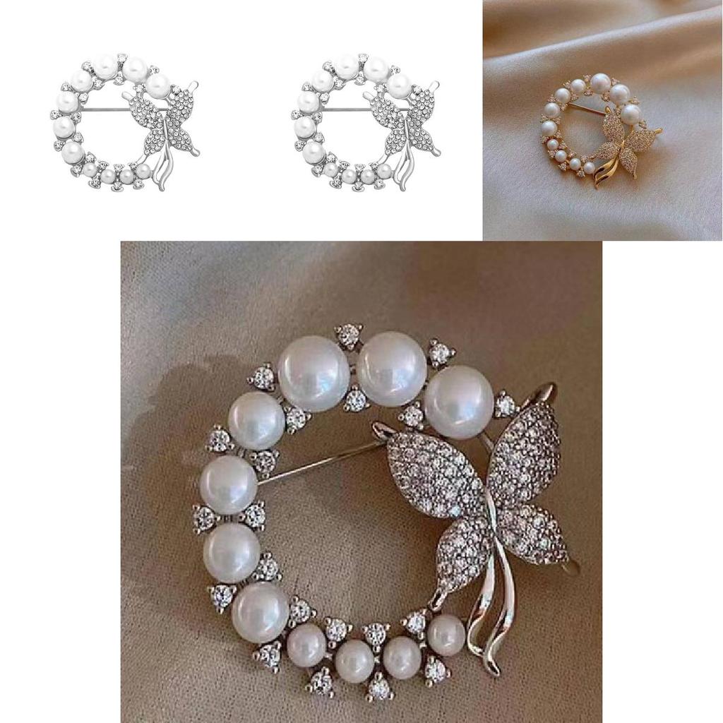 Exquisite Rhinestone And Pearl Butterfly Chest Flower Brooch For Women Korean Fashion Statement Piece