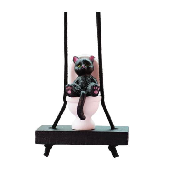 Подвеска для автомобиля в виде унитаза с изображением кота, подвесное украшение для зеркала заднего вида с шнурком, юмористические аксессуары для салона автомобиля