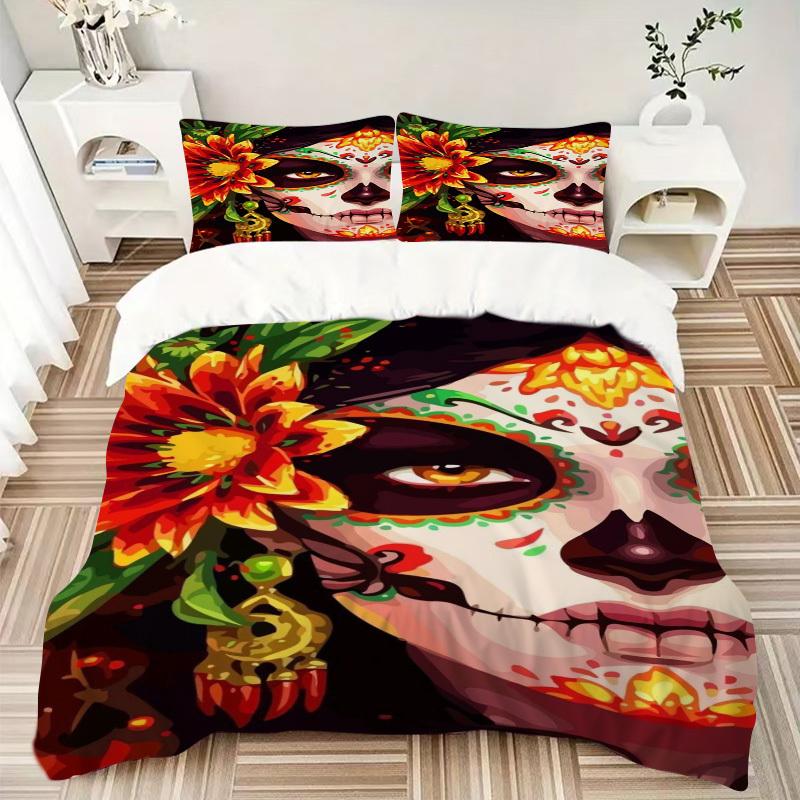 3pcs Day of the Dead Duvet Cover Set - Includes 1 Duvet Cover and 2 Pillowcases, No Quilt Core, All-Season Home Decor yy251111032