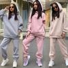 Fleece-lined Tracksuits Women Casual Solid Warm Suits Hoodies Sweatpants Autumn Winter Pullover Sweatshirts Pants 2 Piece Set