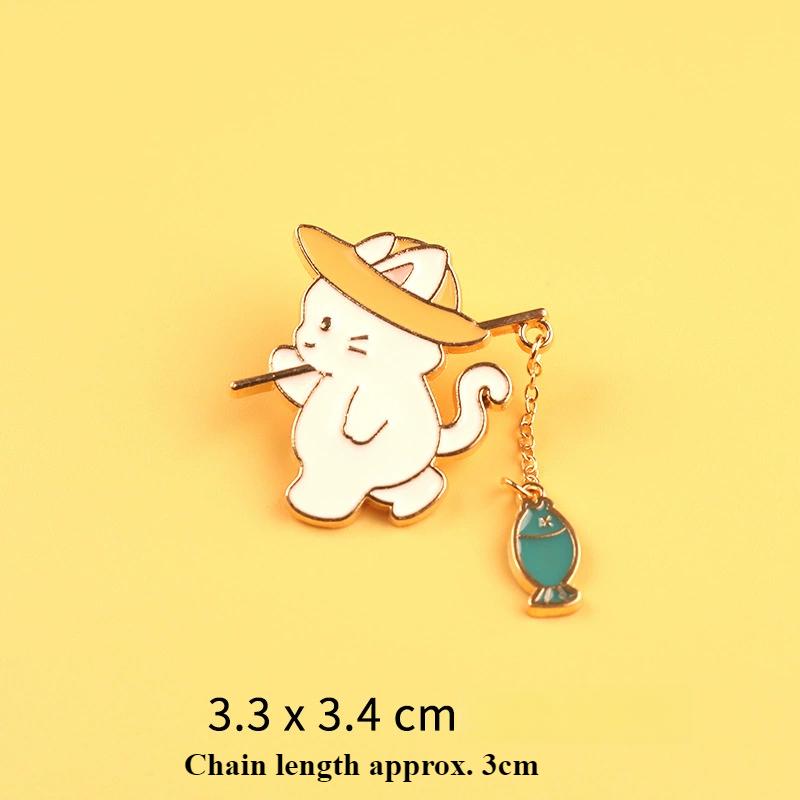 New Fashion Creative Cat Fishing Design Metal Brooch Cartoon Cute Animal Badge Pin Best Friend Gift Anime Pins Backpack Pins