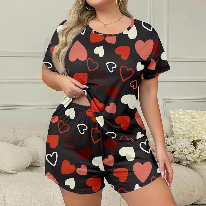 Летняя пижама больших размеров 3XL 4XL 5XL с короткими рукавами и шортами, повседневная, свободного покроя, белая, с принтом из мультфильмов, для женщин, комплект одежды для сна, домашняя одежда