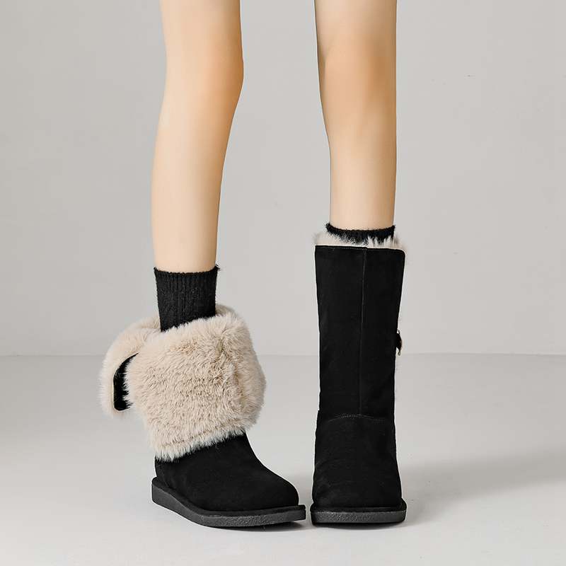 Krazing Pot Зимняя обувь из коровьей замши, нубука, меха, женские зимние ботинки, без застежек, сохраняющие тепло, ботильоны европейского дизайна