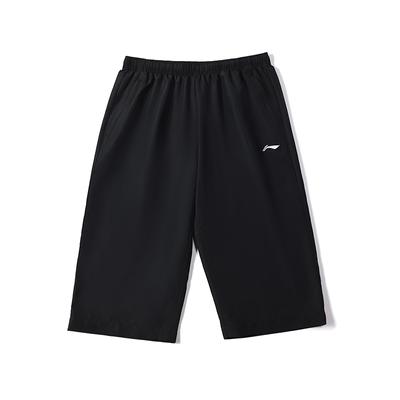 Мужские спортивные брюки с принтом логотипа Li Ning Plain, повседневные, с семью точками, черные AKQT025-1