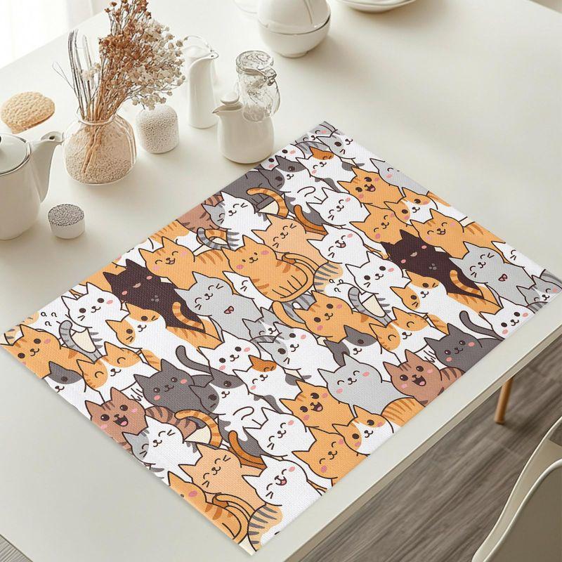 VIKAMA Pet Cat Theme Placemats Colorful Cartoon Kitten Print Heat‑Resistant Table Mats For Family Dining Table Home Decor