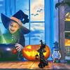 Halloween Black White Witch With Led Lantern Decorate Gift Resin Statues Figurines For Halloween Home Office Decor