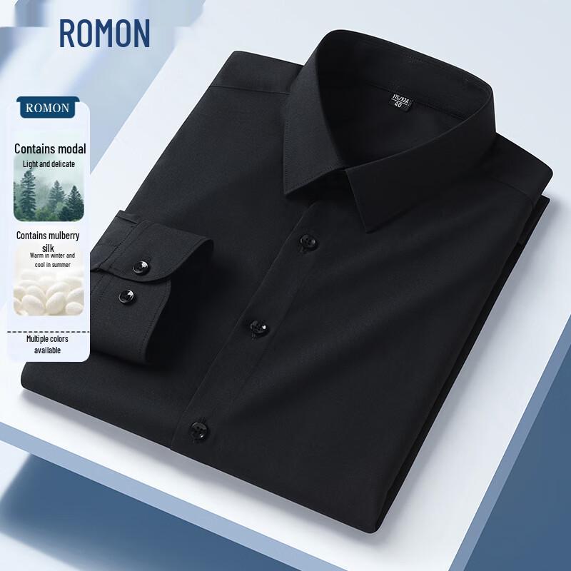 ROMON Мужская рубашка с длинным рукавом из смеси шелка и модала, не требующая глажки