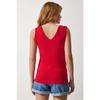 Deep Front Back V Neck Viscose Blouse Red