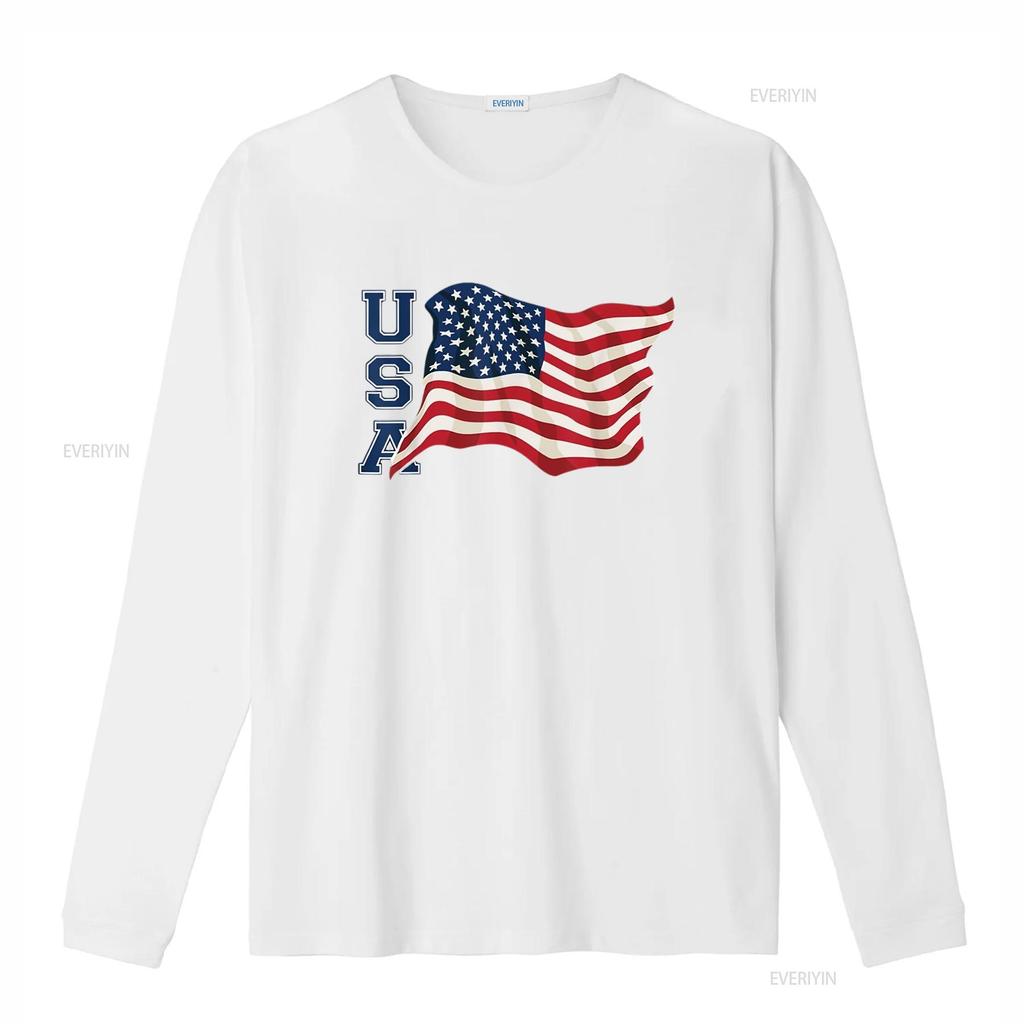 Мужская футболка Белая 4XL Патриотический дизайн Флаг США Развевающийся Винтажная Стирка Немного Модная Дышащая Удобная