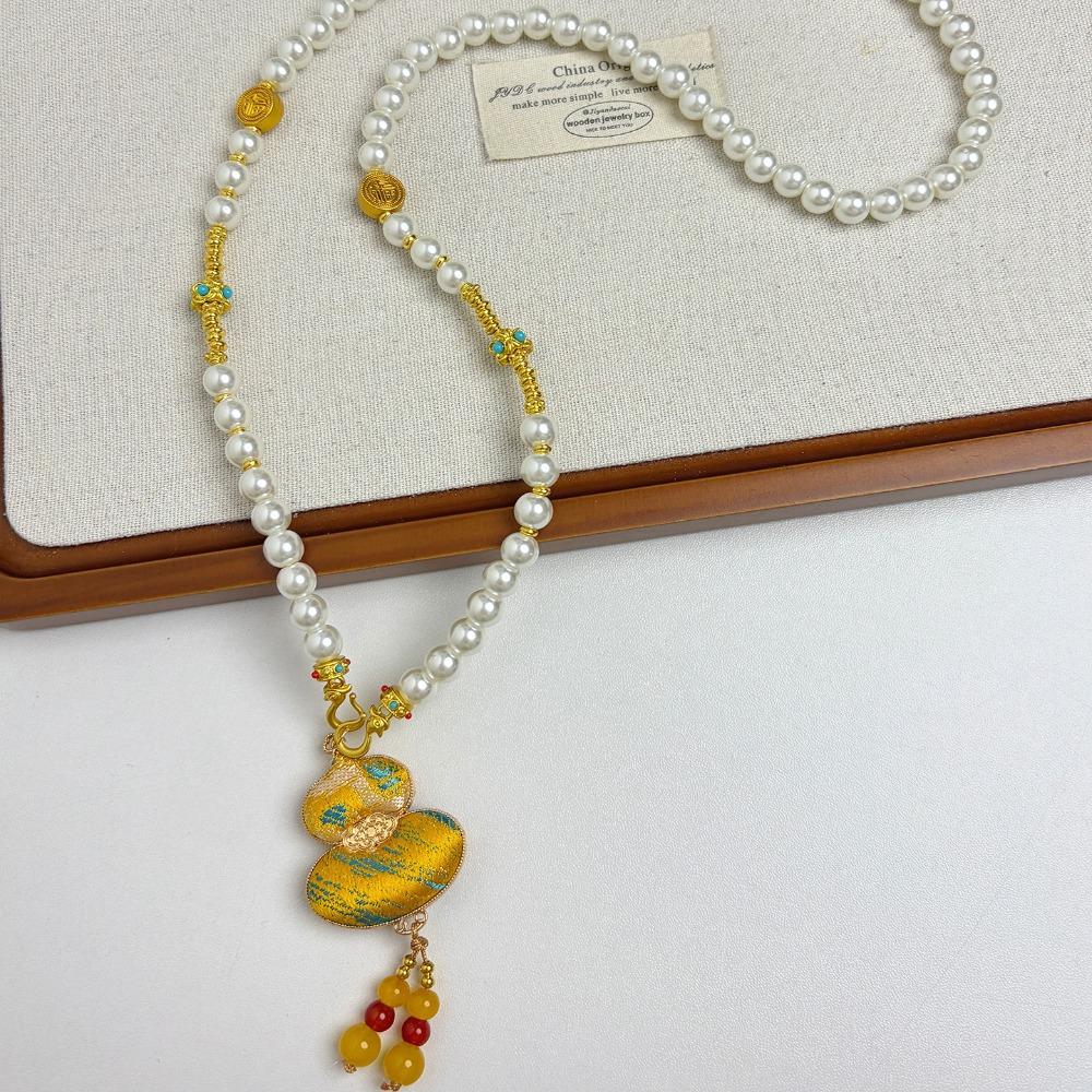 Traditional Brocade Calabash Necklace Calabash Pendant Embroidered Pendant Necklace Gift