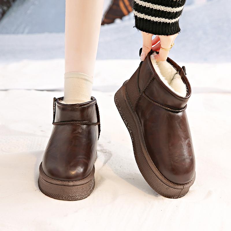 Модные женские плоские зимние сапоги новая зимняя мода круглый носок рукав толстая подошва противоскользящие износостойкие короткие сапоги