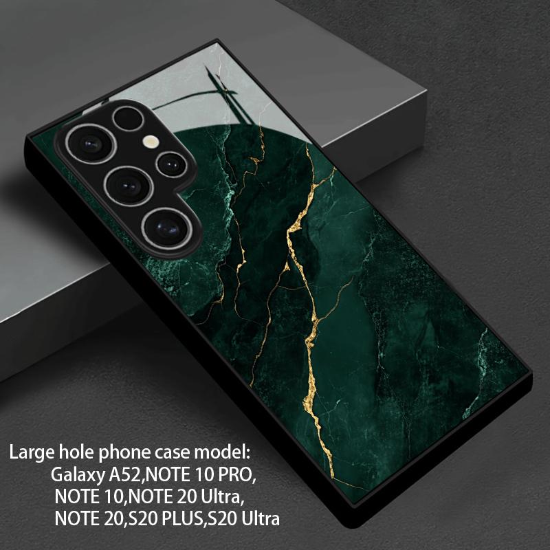 Темно-зеленый стеклянный чехол для телефона с золотым узором для Samsung Galaxy S26 S25 S24 S23 S22 S20 fe/plus/ultra защита от отпечатков пальцев