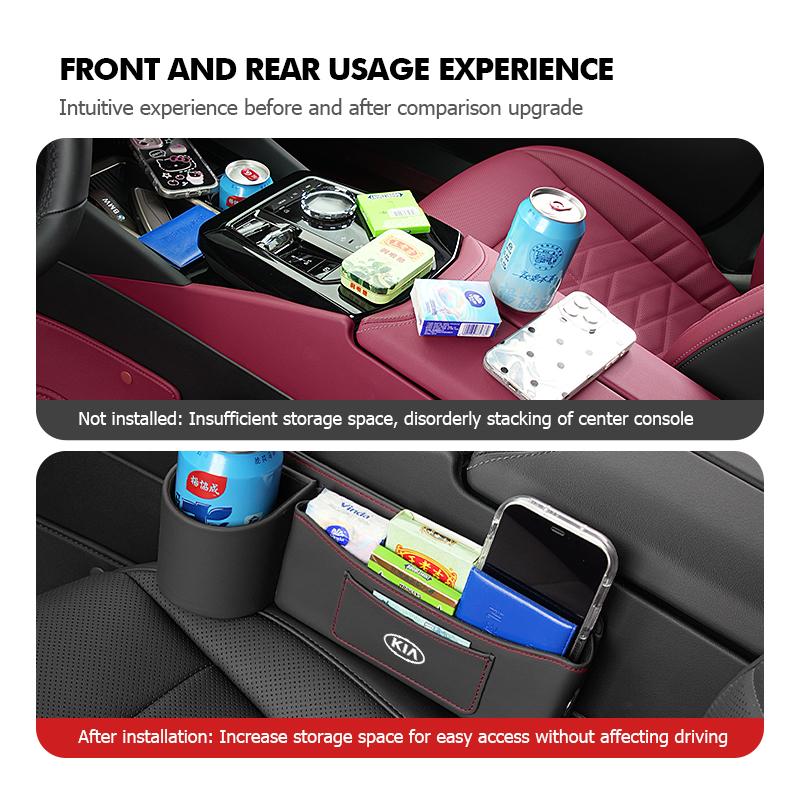 For KIA Leather Car Seat Crevice Storage Box Seat Slit Gap Organizer Bag K5 K2 Rio Optima Sportage Venga Sorento Stonic ForteZF8