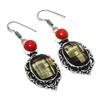 Natural Black Spinel, Coral 925 Sterling Silver Jewelry Earring 2.29" R8B54