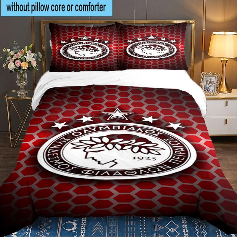 Olympiacos Fc Crest Emblem 3PCS Bedding set,Ideal for 1pc Duvet Cover And 2pcs Pillowcases Perfect for Fan gift,Ideal for Bedroom, Dormitory