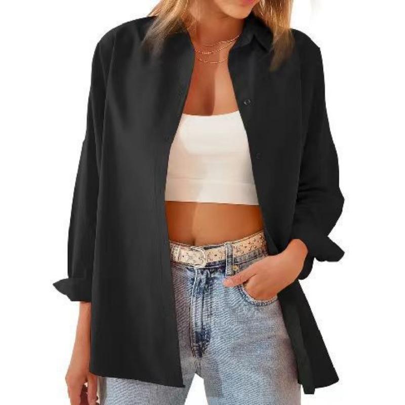 Autumn Fashion Loose Candy Colored Long Sleeved Cardigan Button Up Shirt Top Blouses & Shirts