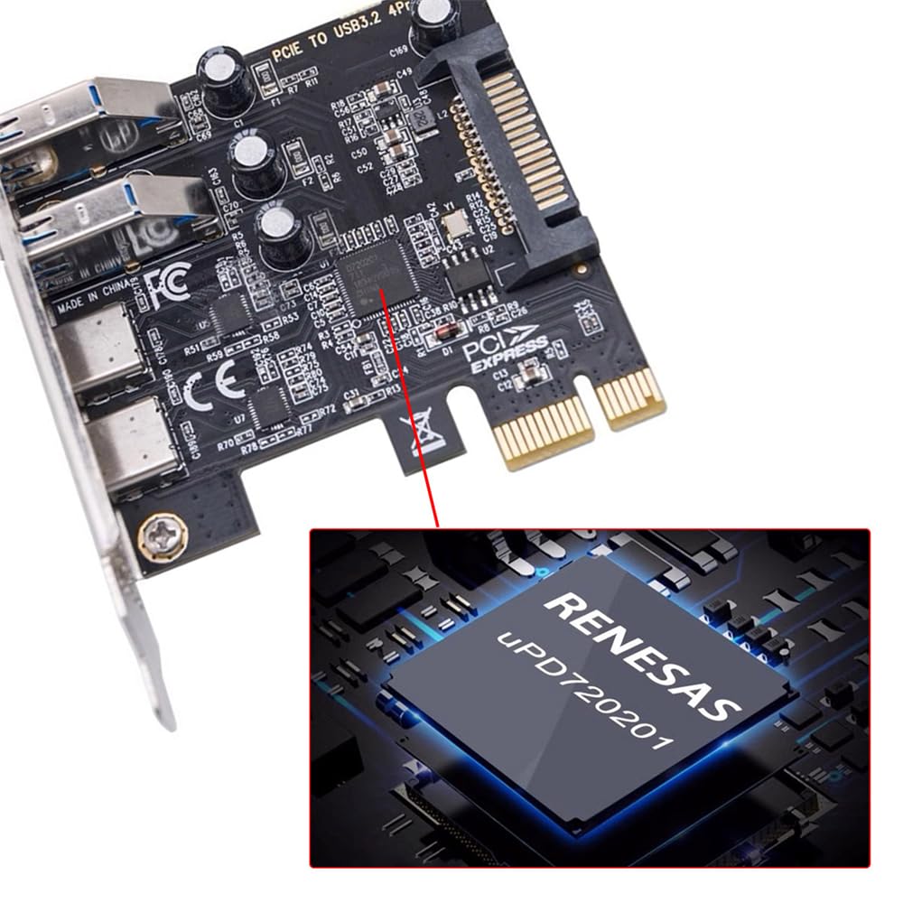 USB-плата расширения Xiwai PCI-E, 1 x USB 3.1 Gen1 5 Гбит/с, двойной Type-A и Type-C, USB-C female на PCI-E адаптер uPD720201 с низкопрофильной планкой