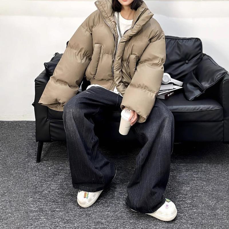 Зимнее Ретро ПУ Кожа Свободное Короткое Хлопковое Пальто Женское Пальто с Толстым Воротником-стойкой Хлопковое Пальто