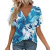 Women's Short Sleeve Shirts V Neck Print Tops Casual Tops Basic Tees Blouse Loose Tops