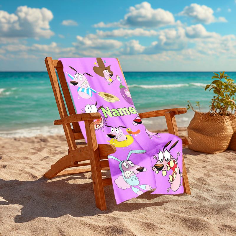 Personalized customized proof beach towel with Courage the Cowardly Dog pattern - soft, absorbent, quick-drying, perfect swimming, camping&bathing