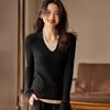 Women's Urban Style Cashmere Sweater - 100% Pure, Double Layer U-Neck, Color Block Design, Light Luxury