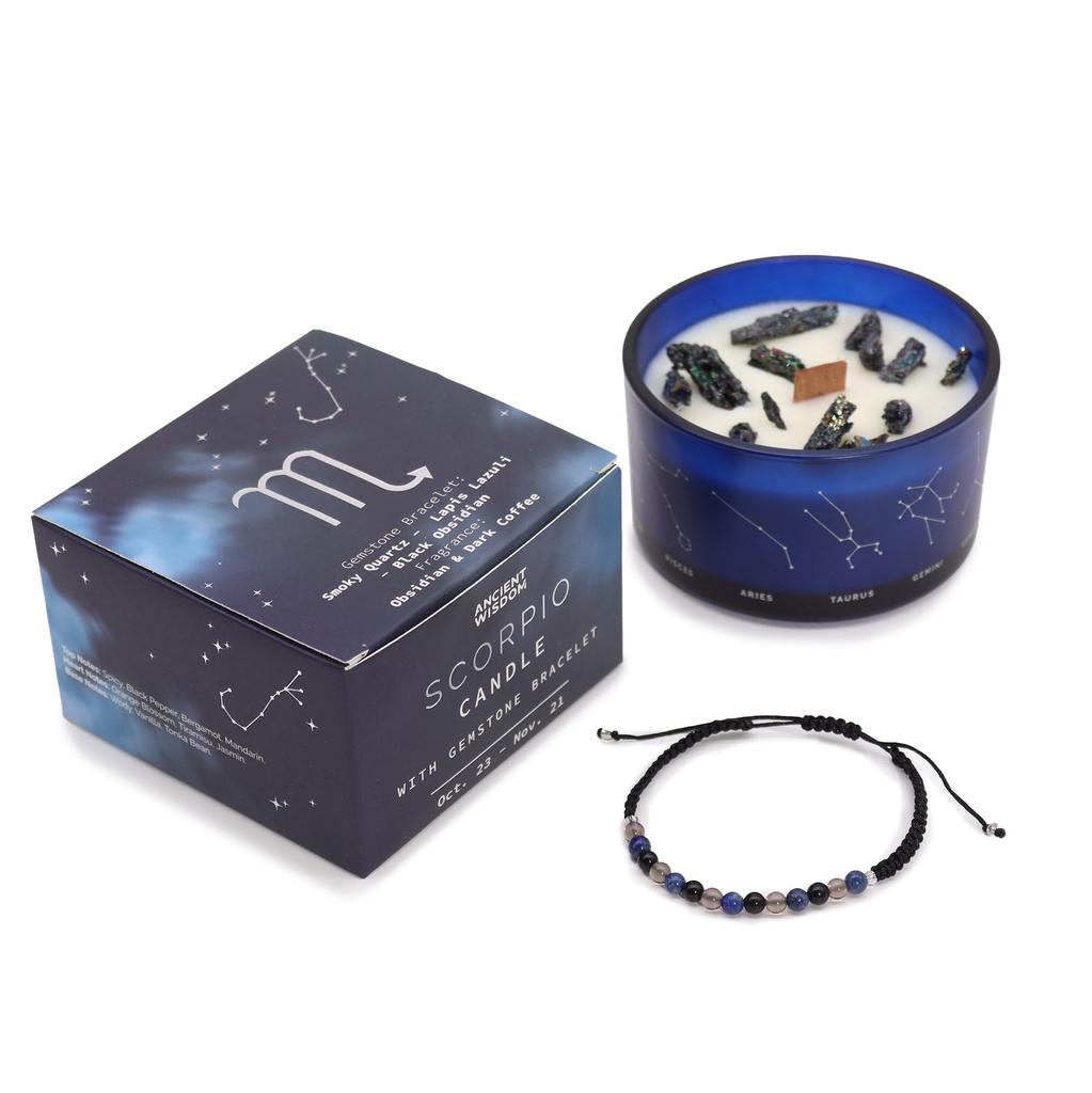 Scorpio Zodiac Crystal Candle and Bracelet Set 2-Piece