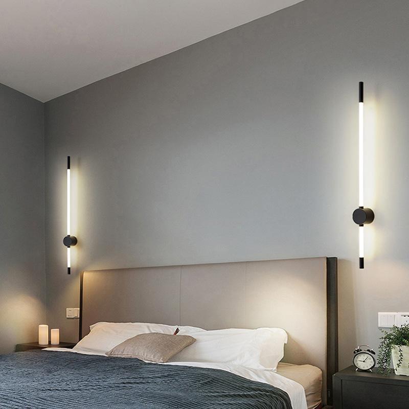 Современные светодиодные настенные светильники для спальни, удлиненное трубчатое освещение, декор фона для гостиной, лампа для лестницы, отельные бра черно-золотого цвета