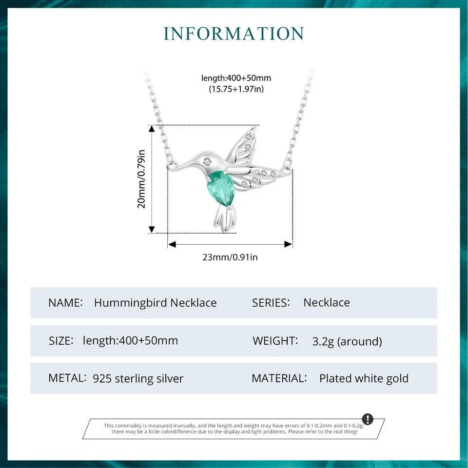 Bamoer 925 Sterling Silver White Gold Plated Hummingbird Necklace Bird Pendant Neck Chain for Women Party Fine Jewelry Gift