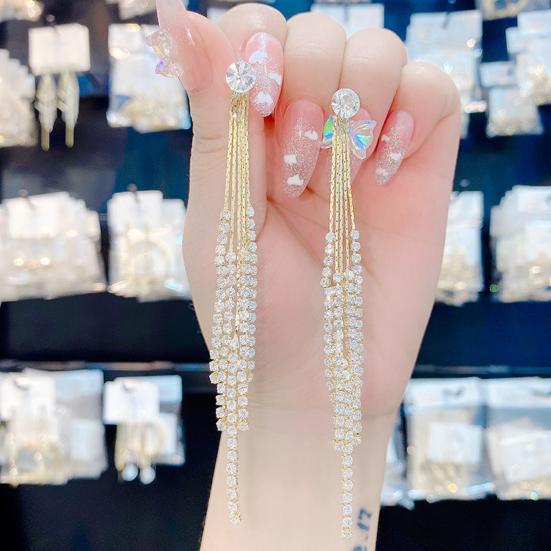 1 пара серег-гвоздиков Изящные Элегантные Темпераментные Роскошные Со стразами Кисточки Линейные Серьги Модная Бижутерия