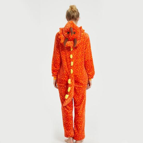 One-piece Cartoon Dinosuar Pajamas Cosplay Costume Halloween Parties Role-Playing Outfit Thick Flannel Sleepwear Winter Warmth Homewear Clothes