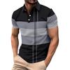 Striped Color Blocking Print - Men's Casual Short Sleeved T-shirt