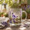 Garden Style Tea Cup Morning Glass Cup, Hummingbird Flower Pattern Tumbler with Gold Rim, Nature Elegant Edge Themed Glassware for Coffee Juice