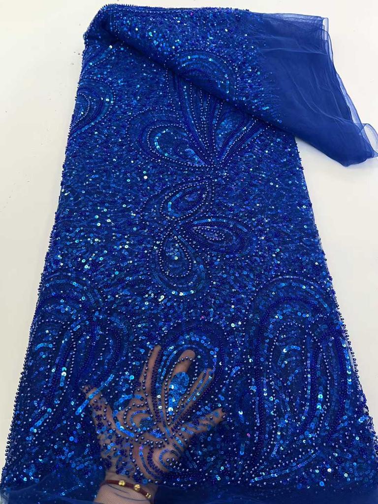 Африканское кружево Французская ткань с пайетками 2025 Высококачественная вышивка Тюлевые кружевные ткани с бисером для шитья свадебного платья в Нигерии